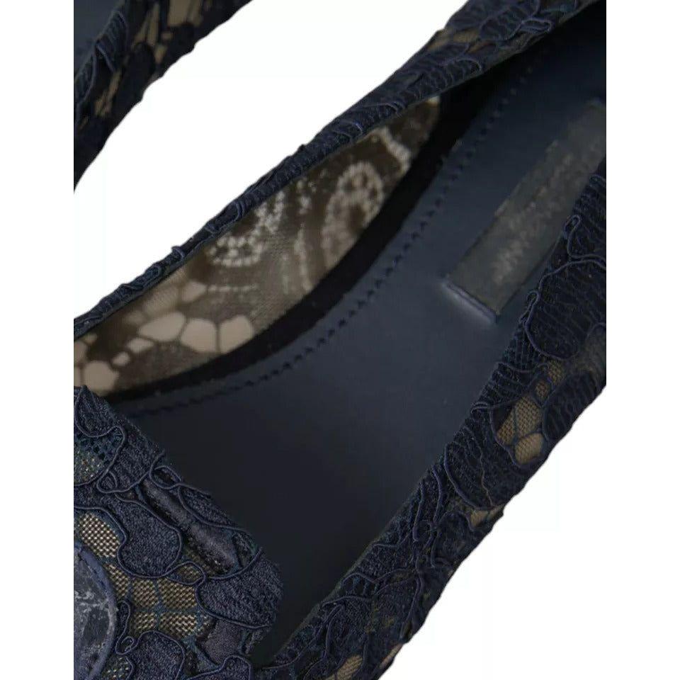 Dolce & Gabbana Dark Blue Taormina Lace Slip On Flats Shoes Dolce & Gabbana