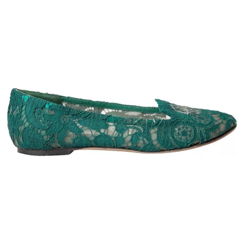 Dolce & Gabbana Green Taormina Lace Slip On Flats Shoes Dolce & Gabbana