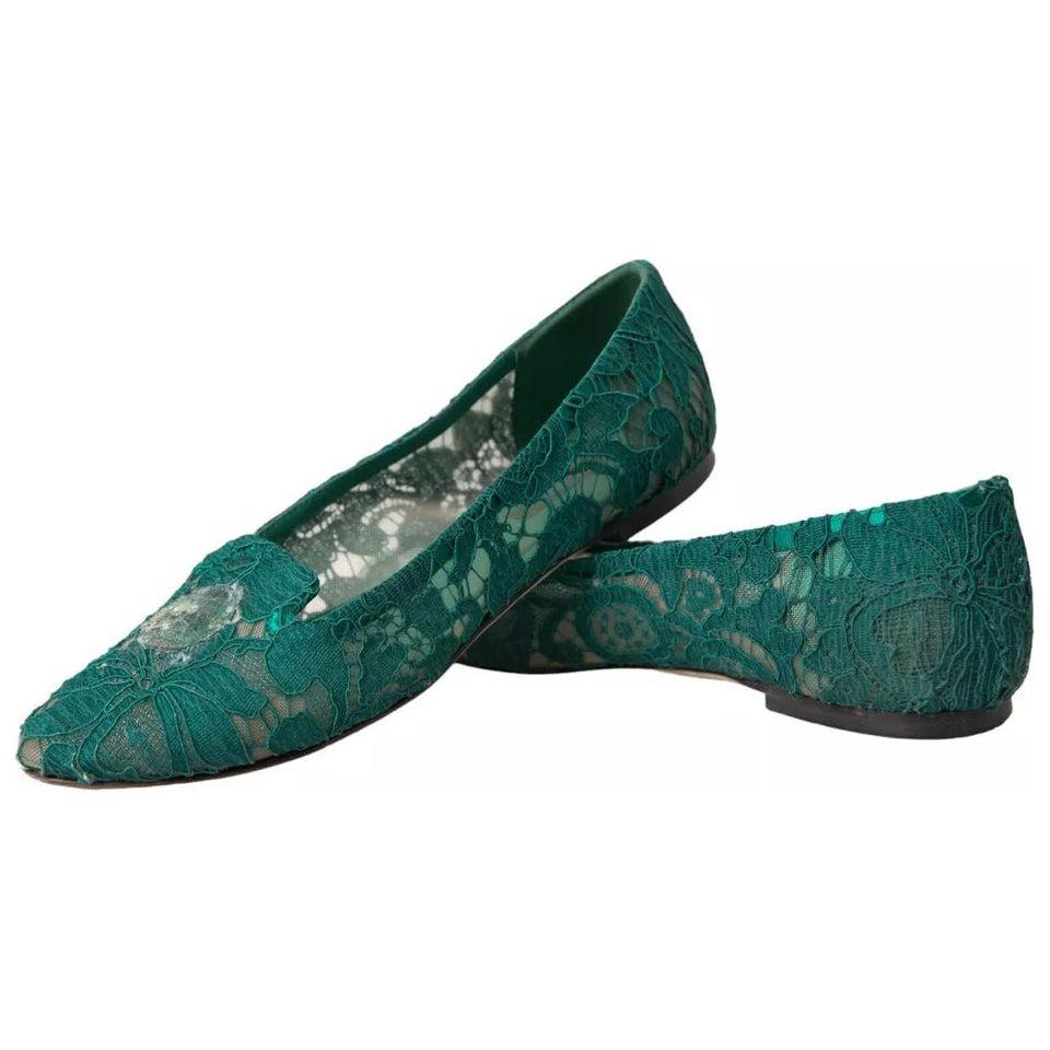 Dolce & Gabbana Green Taormina Lace Slip On Flats Shoes Dolce & Gabbana