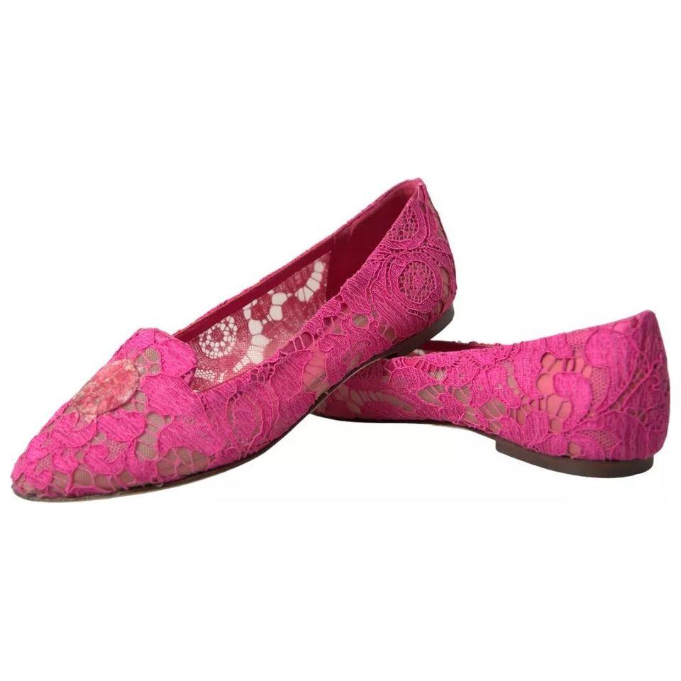 Dolce & Gabbana Pink Taormina Lace Slip On Flats Shoes Dolce & Gabbana