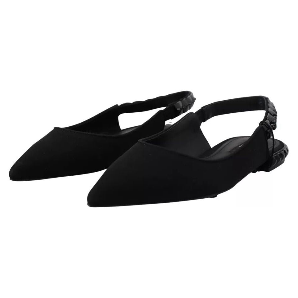 Dolce & Gabbana Black Flats Crystal Slingback Charmeuse Shoes Dolce & Gabbana