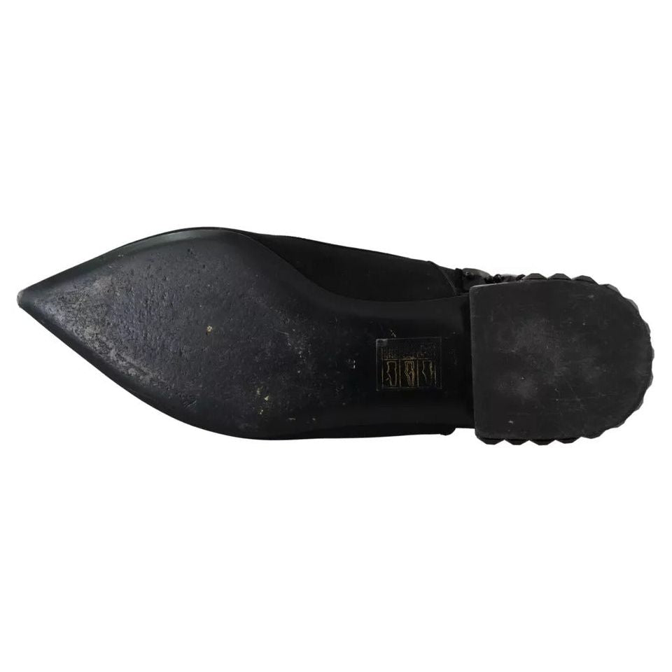 Dolce & Gabbana Black Flats Crystal Slingback Charmeuse Shoes Dolce & Gabbana