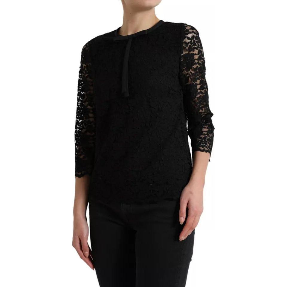 Dolce & Gabbana Black Floral Lace Blouse T-shirt Staff Top Dolce & Gabbana