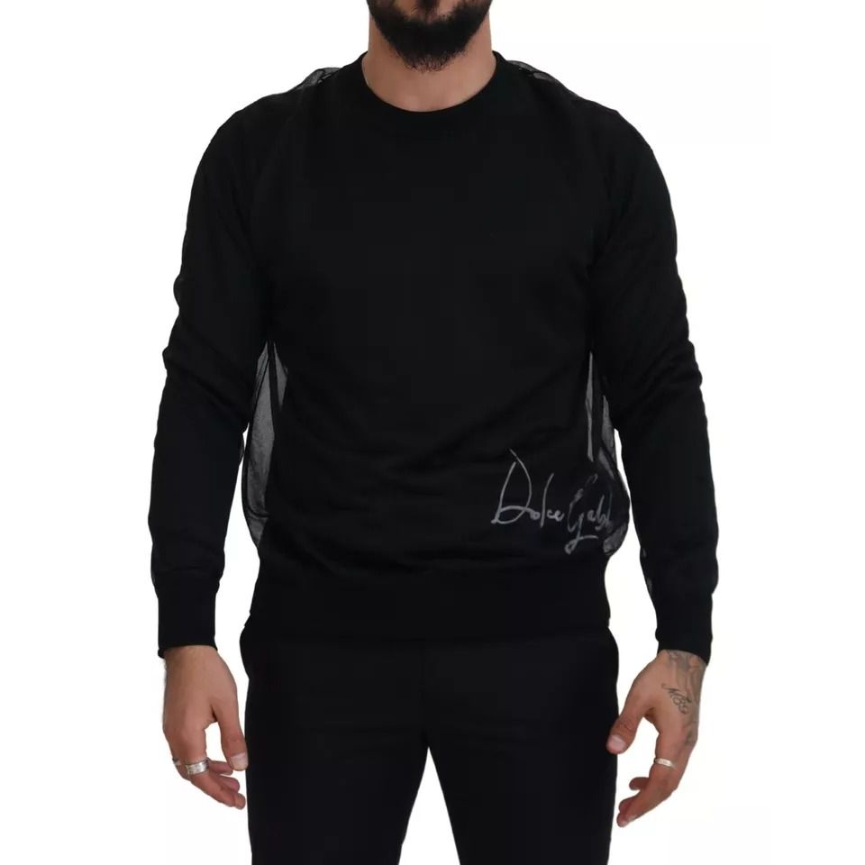 Dolce & Gabbana Black Polyester Crewneck Men Pullover Sweater