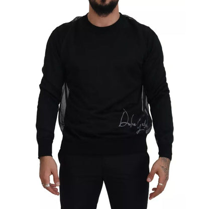 Dolce & Gabbana Black Polyester Crewneck Men Pullover Sweater