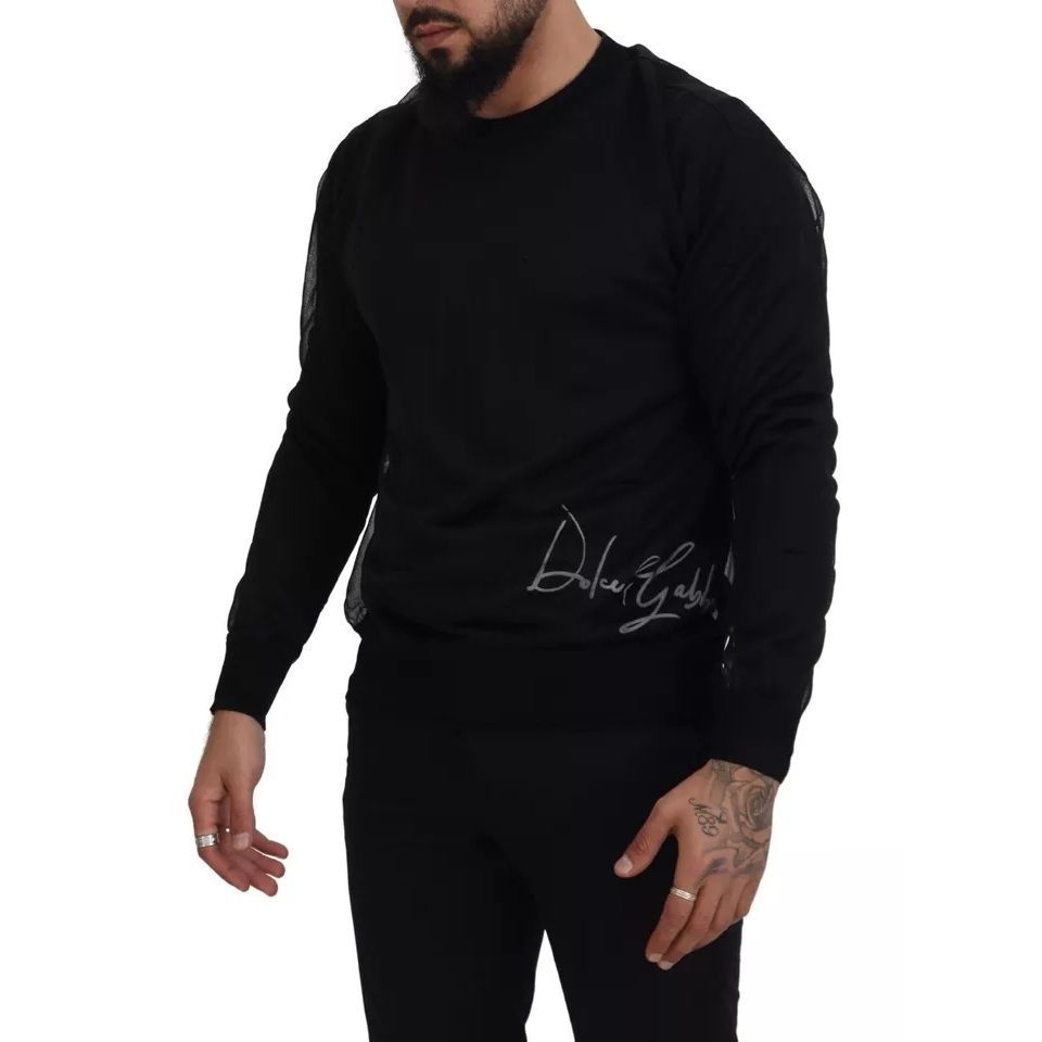 Dolce & Gabbana Black Polyester Crewneck Men Pullover Sweater
