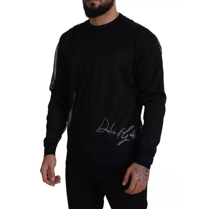 Dolce & Gabbana Black Polyester Logo Men Pullover Sweater