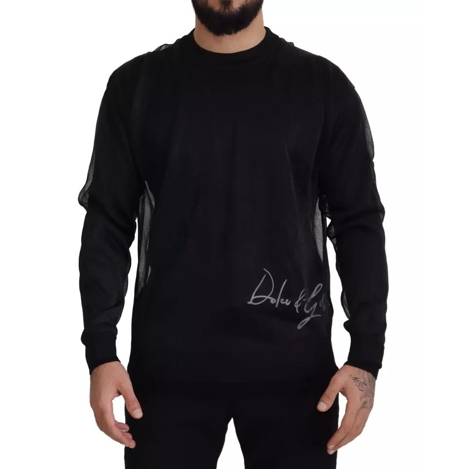 Dolce & Gabbana Black Polyester Logo Men Pullover Sweater