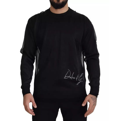 Dolce & Gabbana Black Polyester Logo Men Pullover Sweater