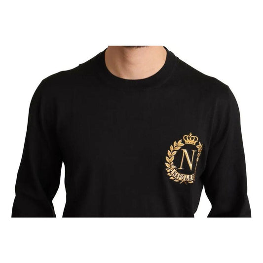 Dolce & Gabbana Black Wool Silk Napoleon Gold Sweater Dolce & Gabbana