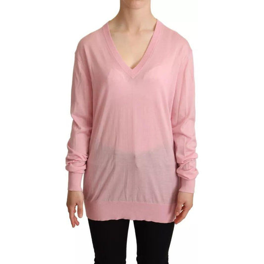 Dolce & Gabbana Pink V-neck Women Pullover Cashmere Sweater Dolce & Gabbana