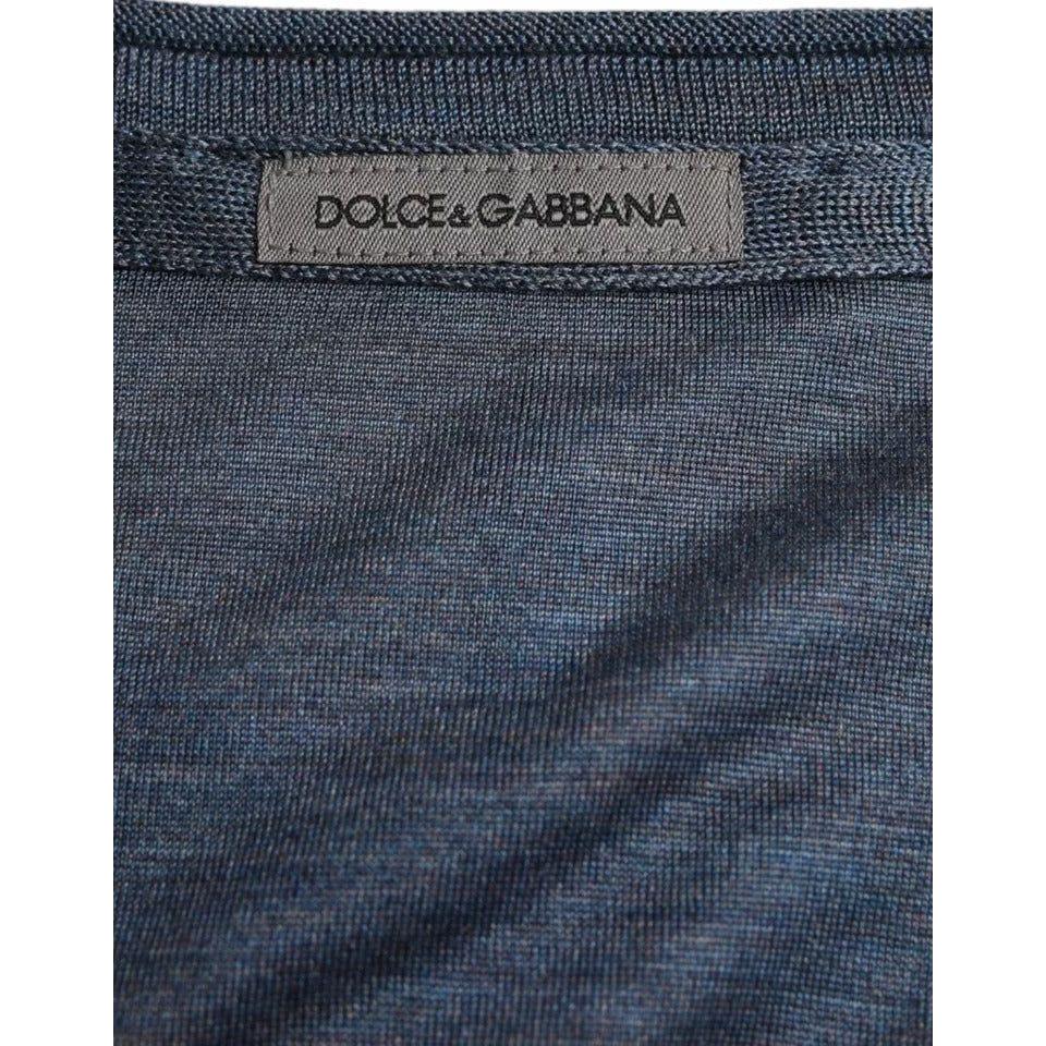 Dolce & Gabbana Dark Blue Silk Round Neck Pullover Sweater Dolce & Gabbana