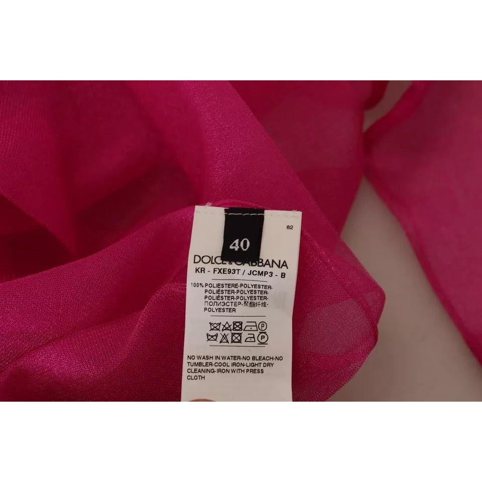 سترة من البوليستر باللون الفوشيا من دولتشي آند غابانا بياقة دائرية