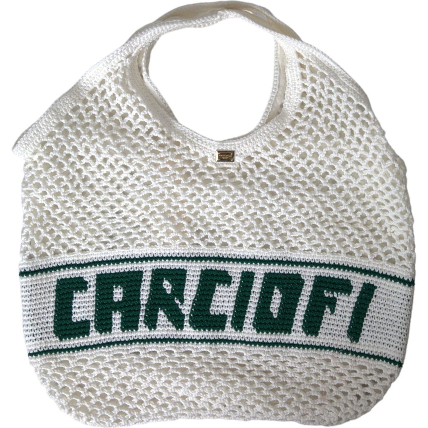 Dolce & Gabbana White Green Knitted Cotton Logo Shopping Tote Bag Dolce & Gabbana