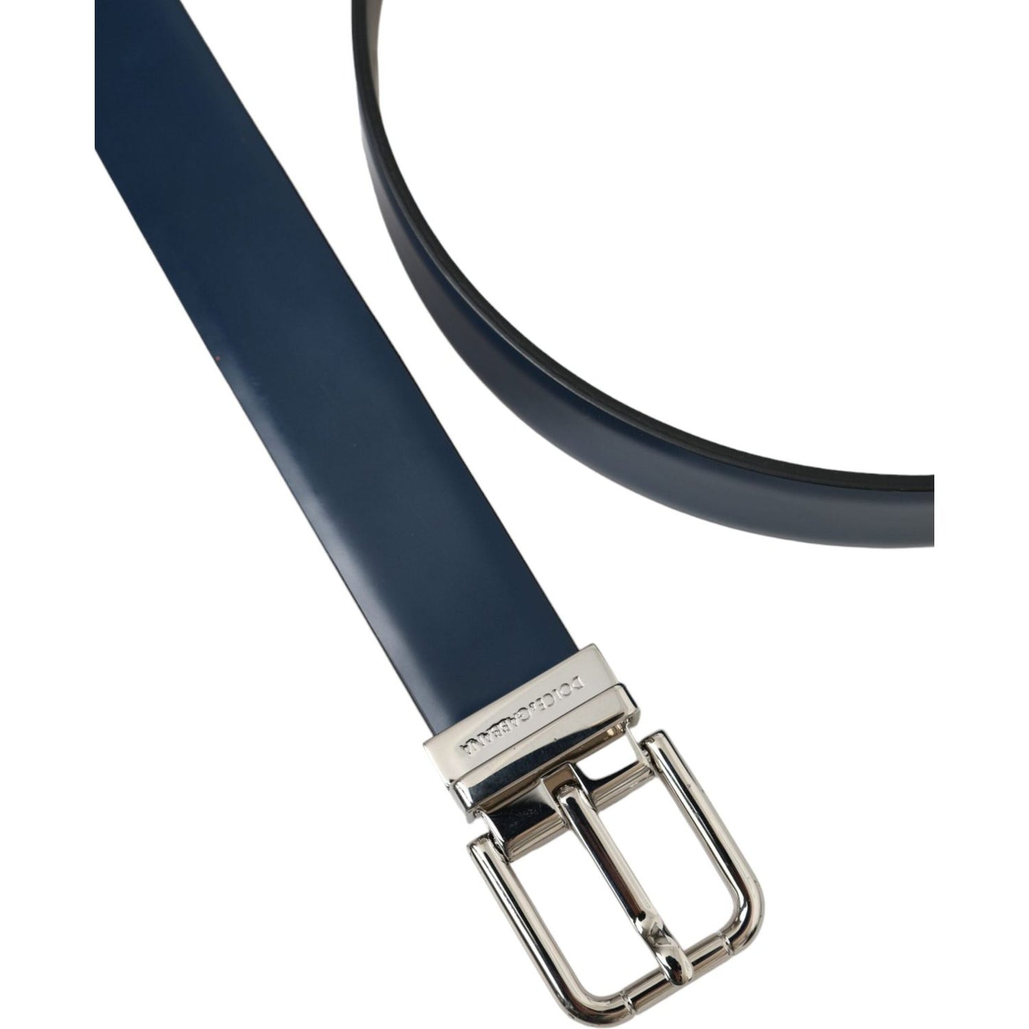 Dolce & Gabbana Blue Calf Leather Silver Metal Buckle Belt Men Dolce & Gabbana