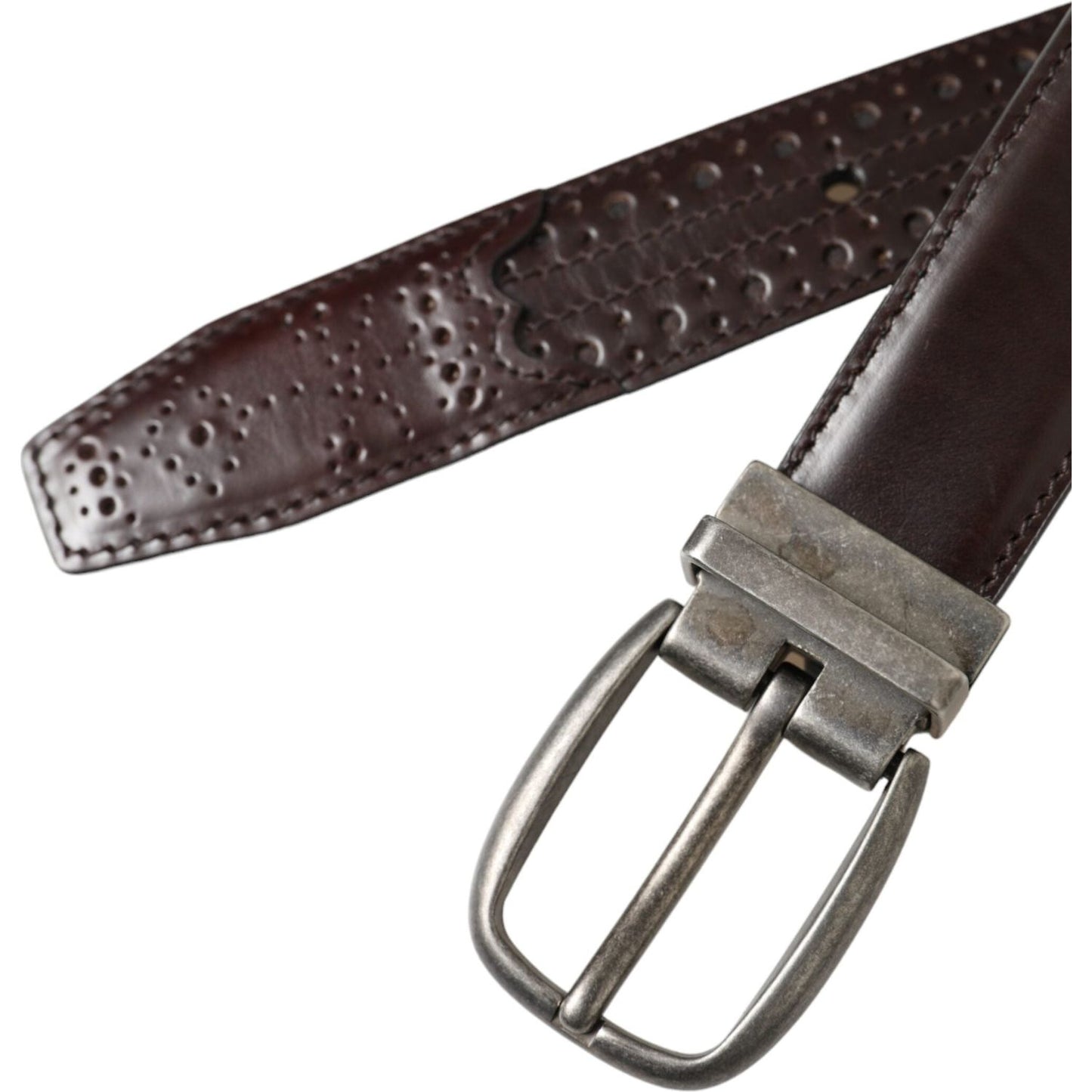 Dolce & Gabbana Dark Brown Perforated Leather Metal Buckle Belt Men Dolce & Gabbana