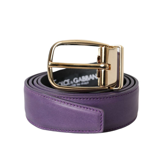 Dolce & Gabbana Purple Leather Gold Metal Buckle Belt Men