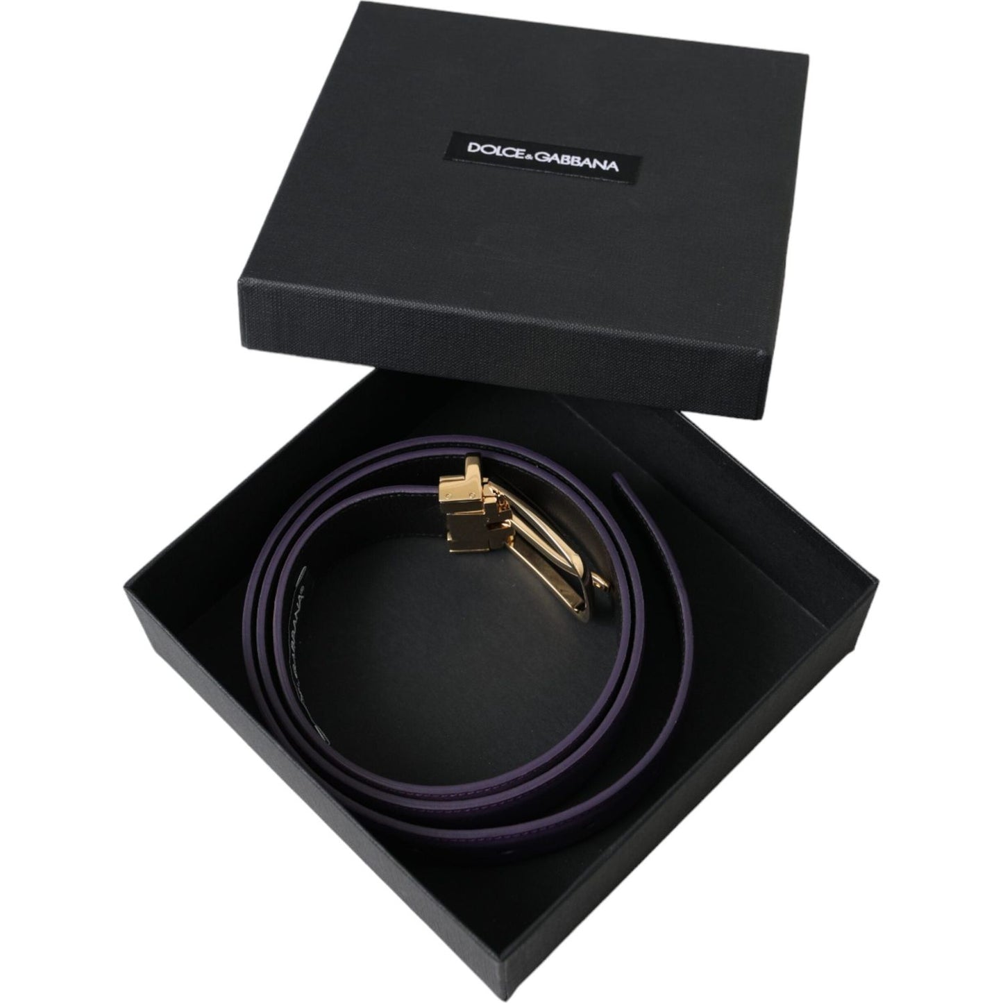 Dolce & Gabbana Purple Leather Gold Metal Buckle Belt Men Dolce & Gabbana