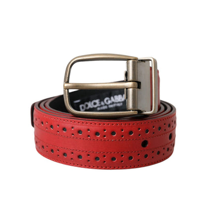 Dolce & Gabbana Red Perforated Leather Metal Buckle Belt Men