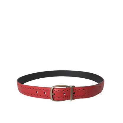 Dolce & Gabbana Red Perforated Leather Metal Buckle Belt Men