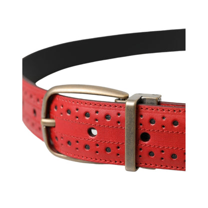 Dolce & Gabbana Red Perforated Leather Metal Buckle Belt Men