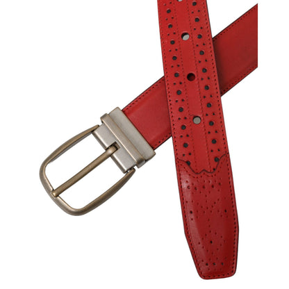Dolce & Gabbana Red Perforated Leather Metal Buckle Belt Men