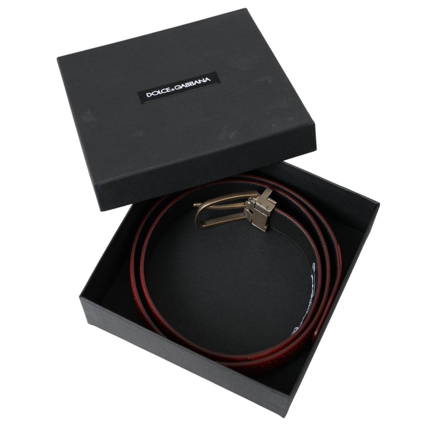 Dolce & Gabbana Red Perforated Leather Metal Buckle Belt Men