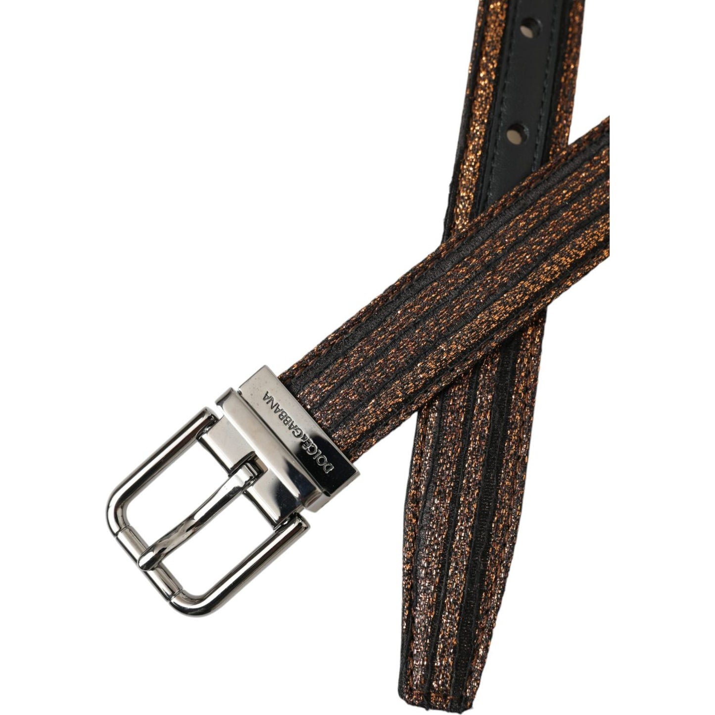 Dolce & Gabbana Gold Jacquard Stripes Silver Metal Buckle Belt Dolce & Gabbana