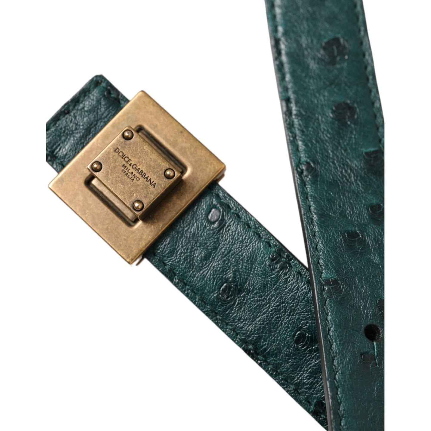 Dolce & Gabbana Dark Green Leather Square Metal Buckle Belt Dolce & Gabbana