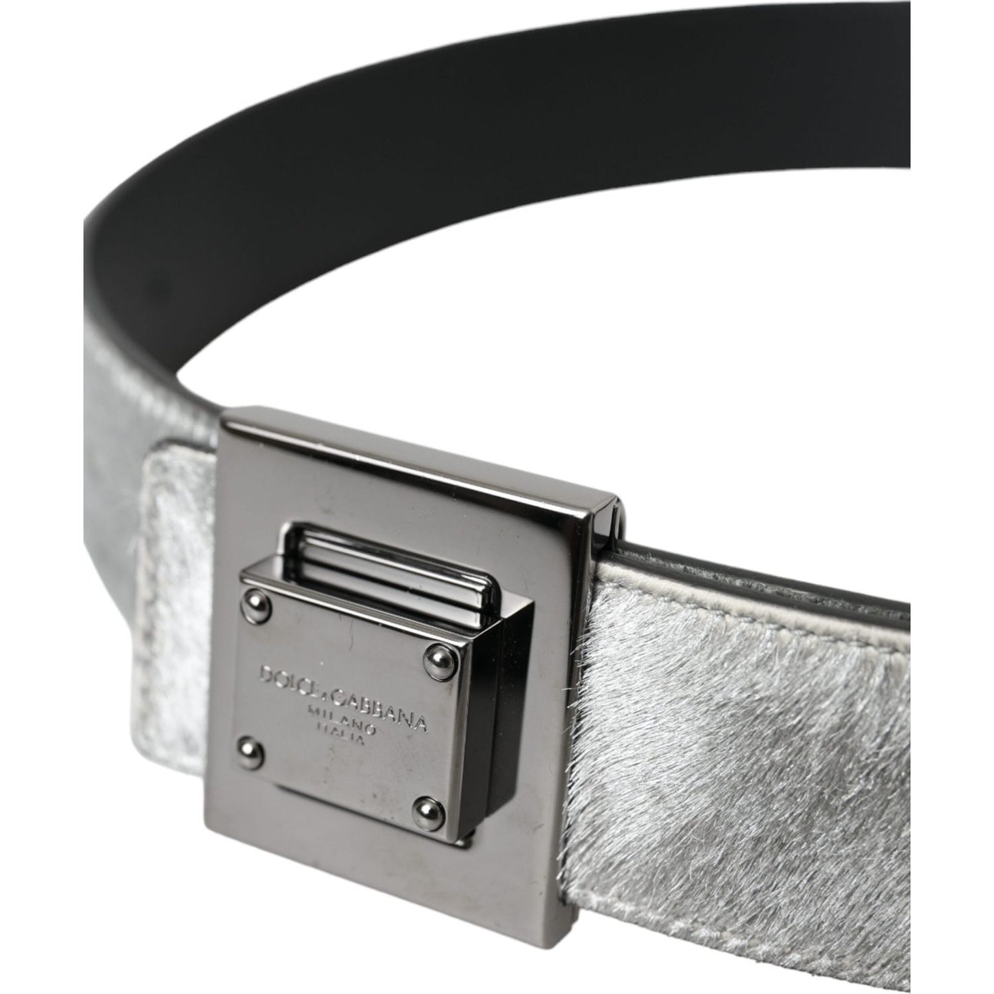 Dolce & Gabbana Silver Leather Square Metal Buckle Belt Dolce & Gabbana