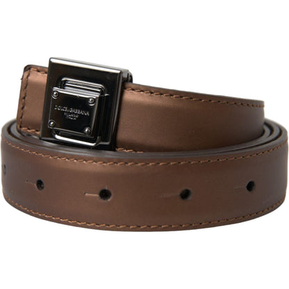 Dolce & Gabbana Bronze Leather Square Metal Buckle Belt