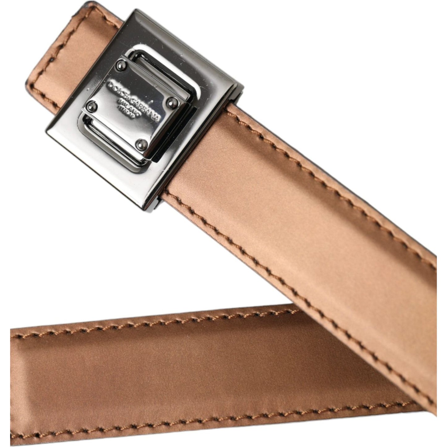 Dolce & Gabbana Bronze Leather Square Metal Buckle Belt Dolce & Gabbana