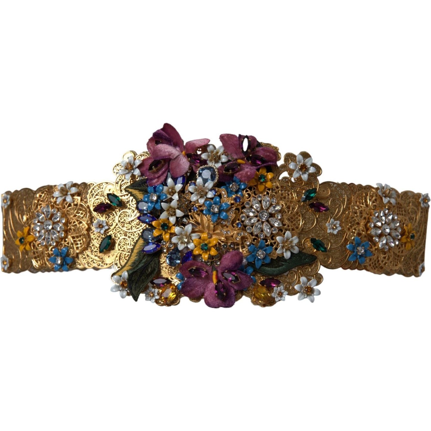 Dolce & Gabbana Multicolor Embellished Floral Crystal Wide Waist Belt Dolce & Gabbana