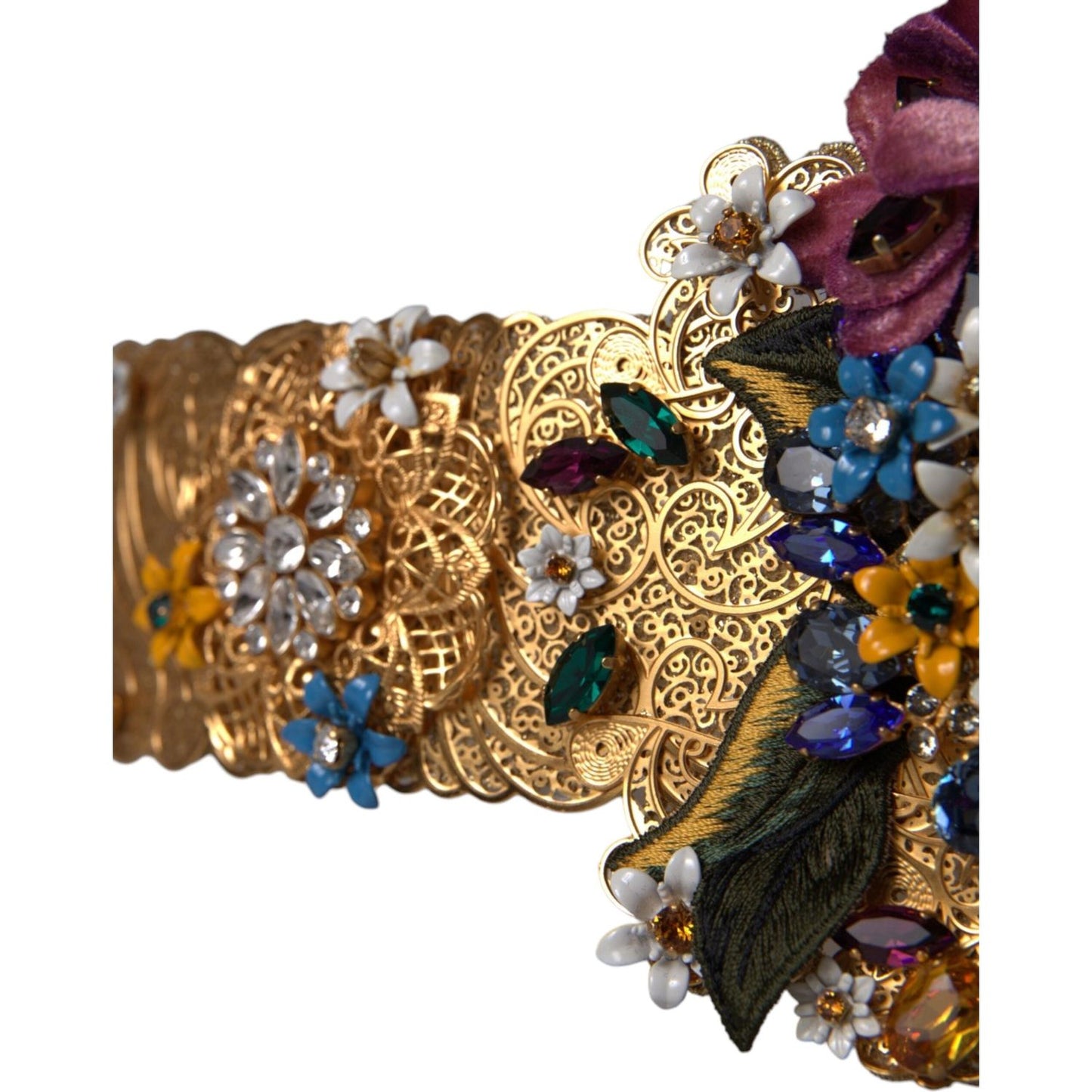 Dolce & Gabbana Multicolor Embellished Floral Crystal Wide Waist Belt Dolce & Gabbana