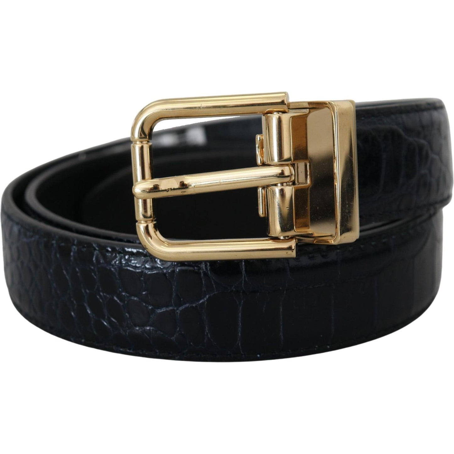 Dolce & Gabbana Black Exotic Leather Gold Metal Buckle Belt Dolce & Gabbana