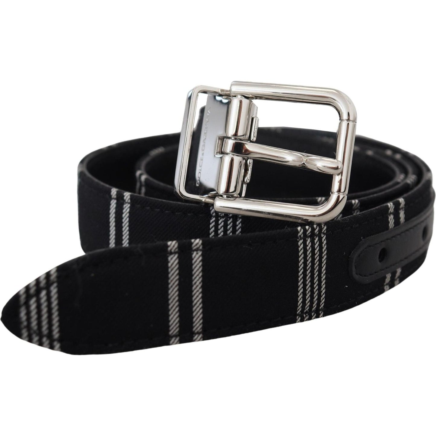 Dolce & Gabbana Black White Cotton Metal Silver Buckle Belt Dolce & Gabbana