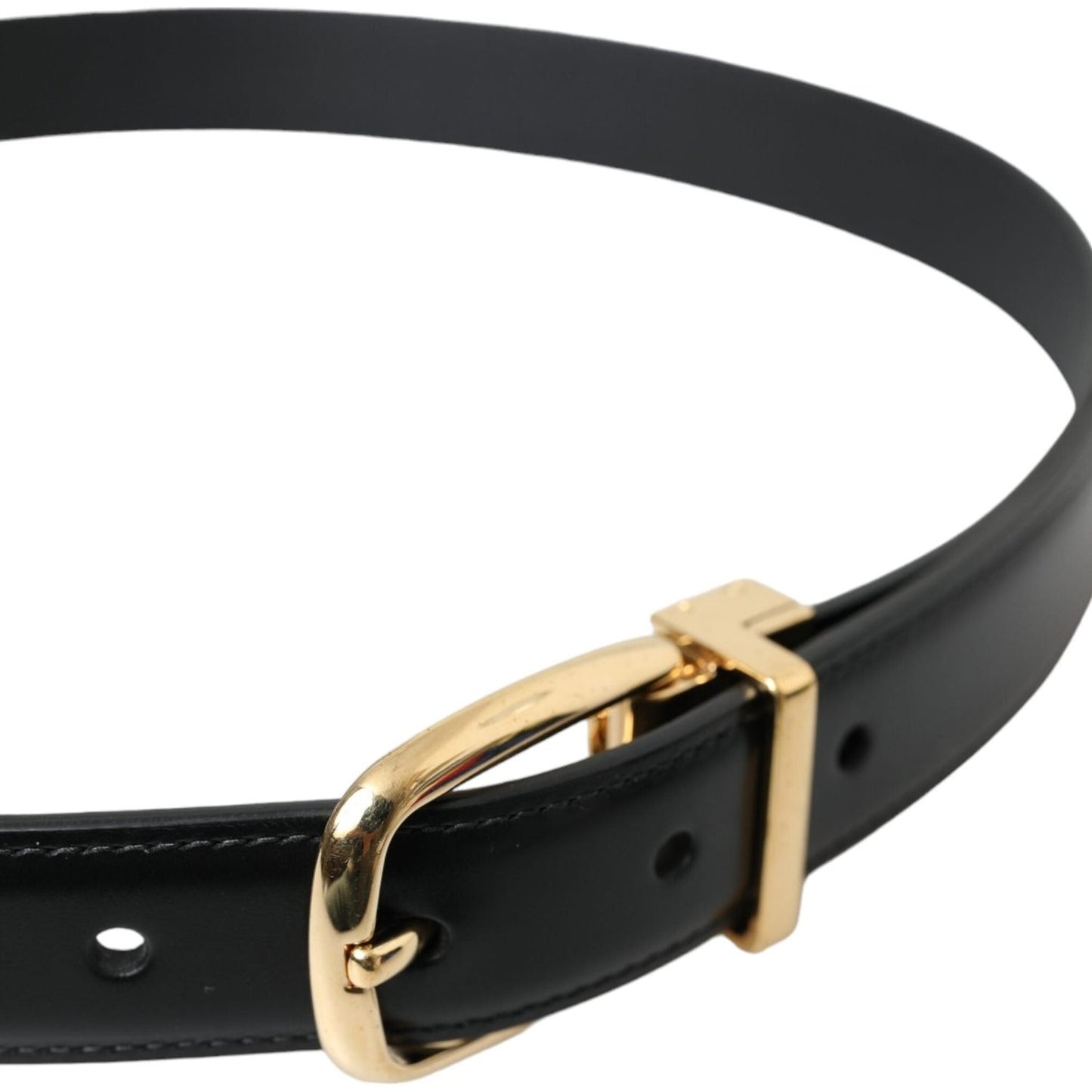 Dolce & Gabbana Black Calf Leather Gold Metal Buckle Belt Dolce & Gabbana