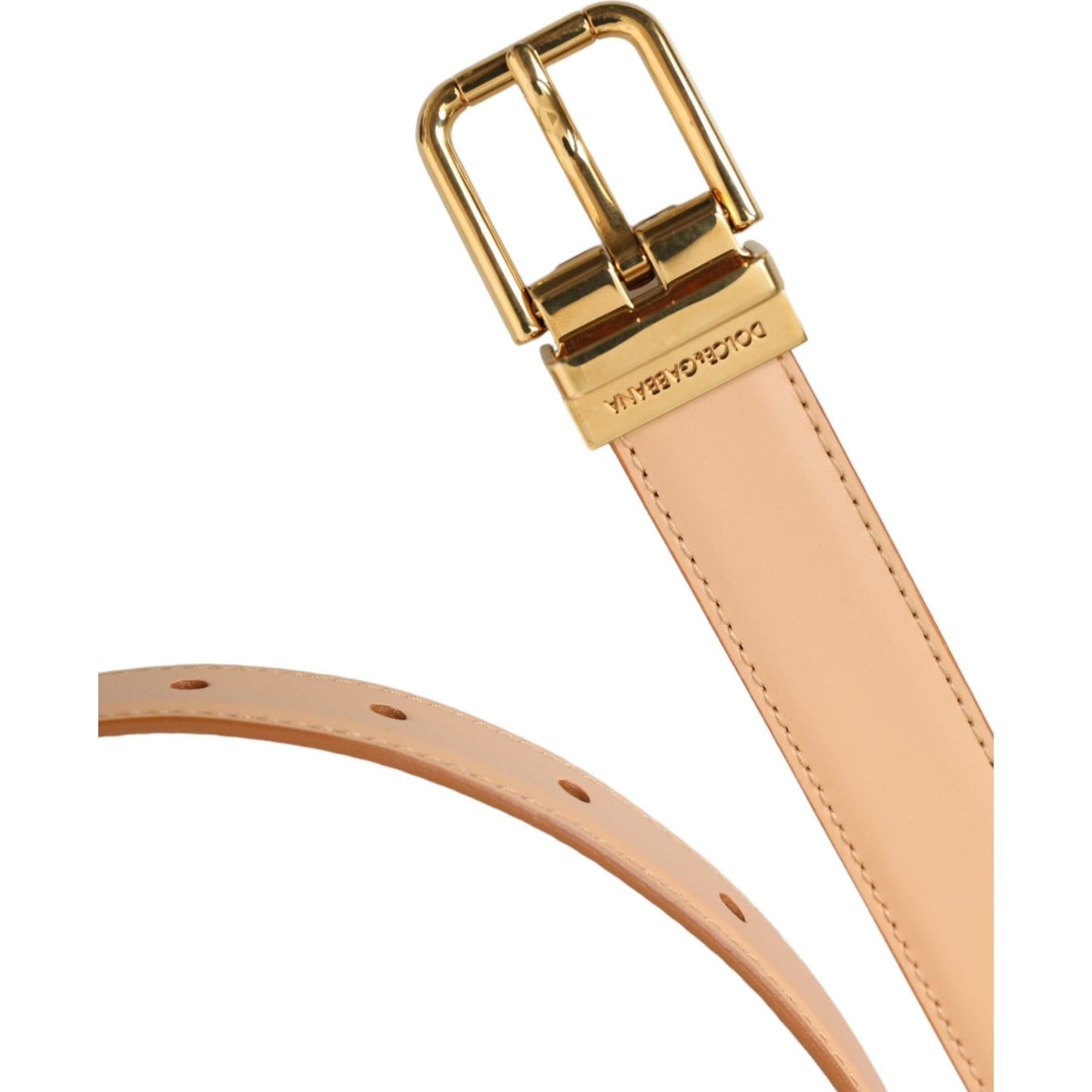 Dolce & Gabbana Beige Calfskin Leather Gold Metal Buckle Belt Dolce & Gabbana