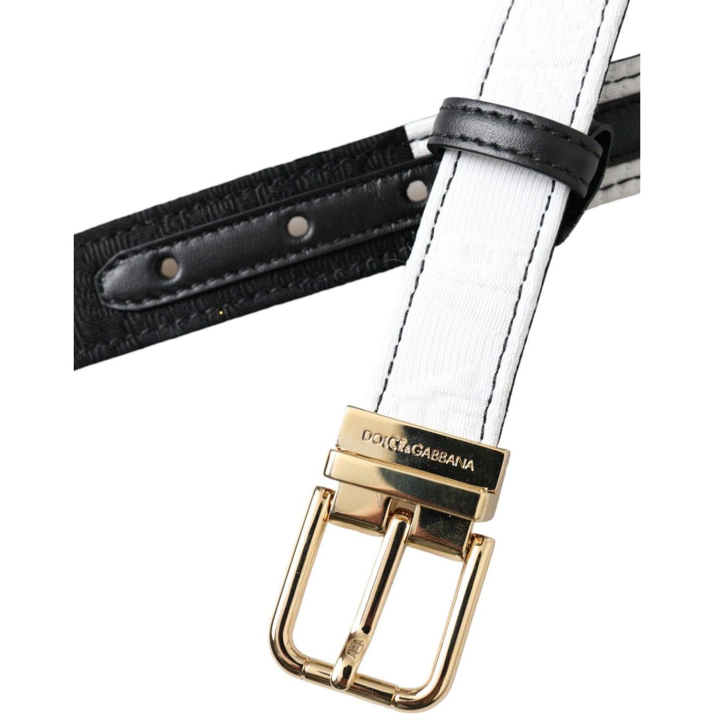 Dolce & Gabbana Black White Patchwork Gold Metal Buckle Belt Dolce & Gabbana