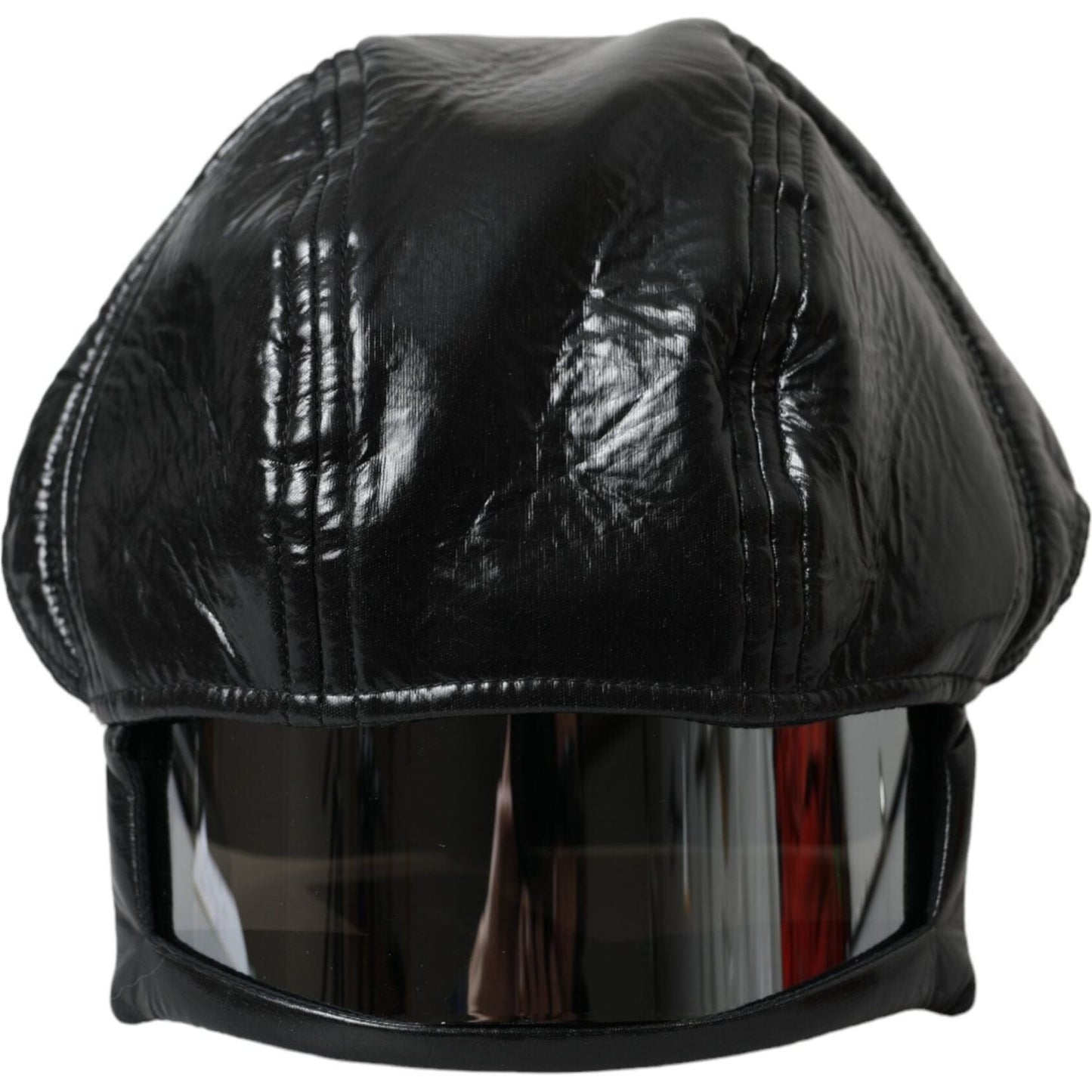 Dolce & Gabbana Black Leather Helmet Visor Bucket Hat Men Dolce & Gabbana