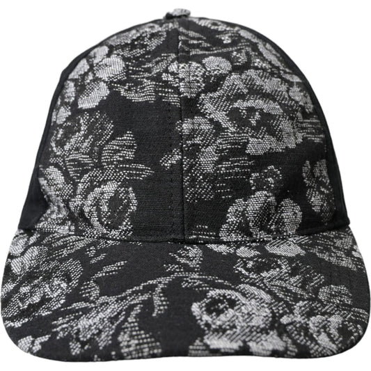 Dolce & Gabbana Black Silver Floral Print Baseball Hat Men Dolce & Gabbana