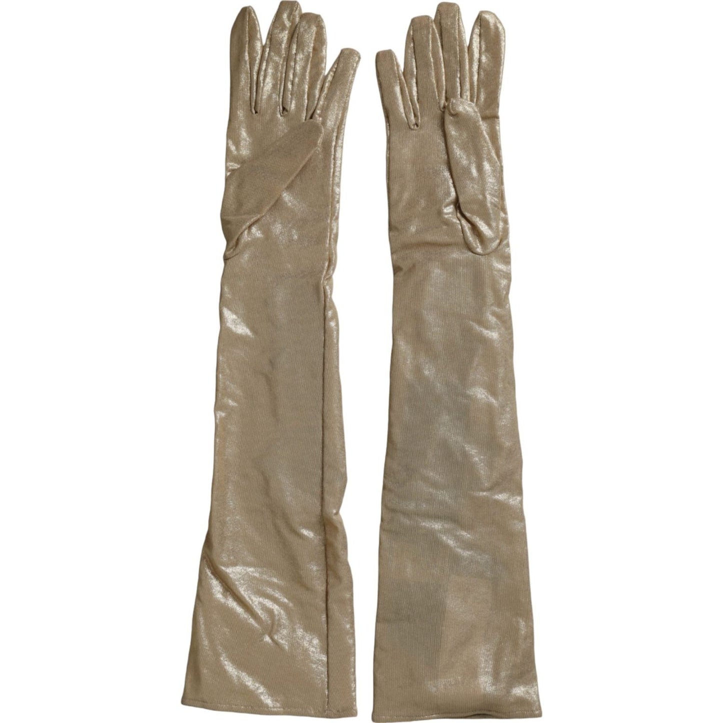 Dolce & Gabbana Beige Satin Crystal Elbow Length Gloves Dolce & Gabbana