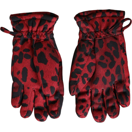 Dolce & Gabbana Red Leopard Logo Wrist Length Gloves Dolce & Gabbana