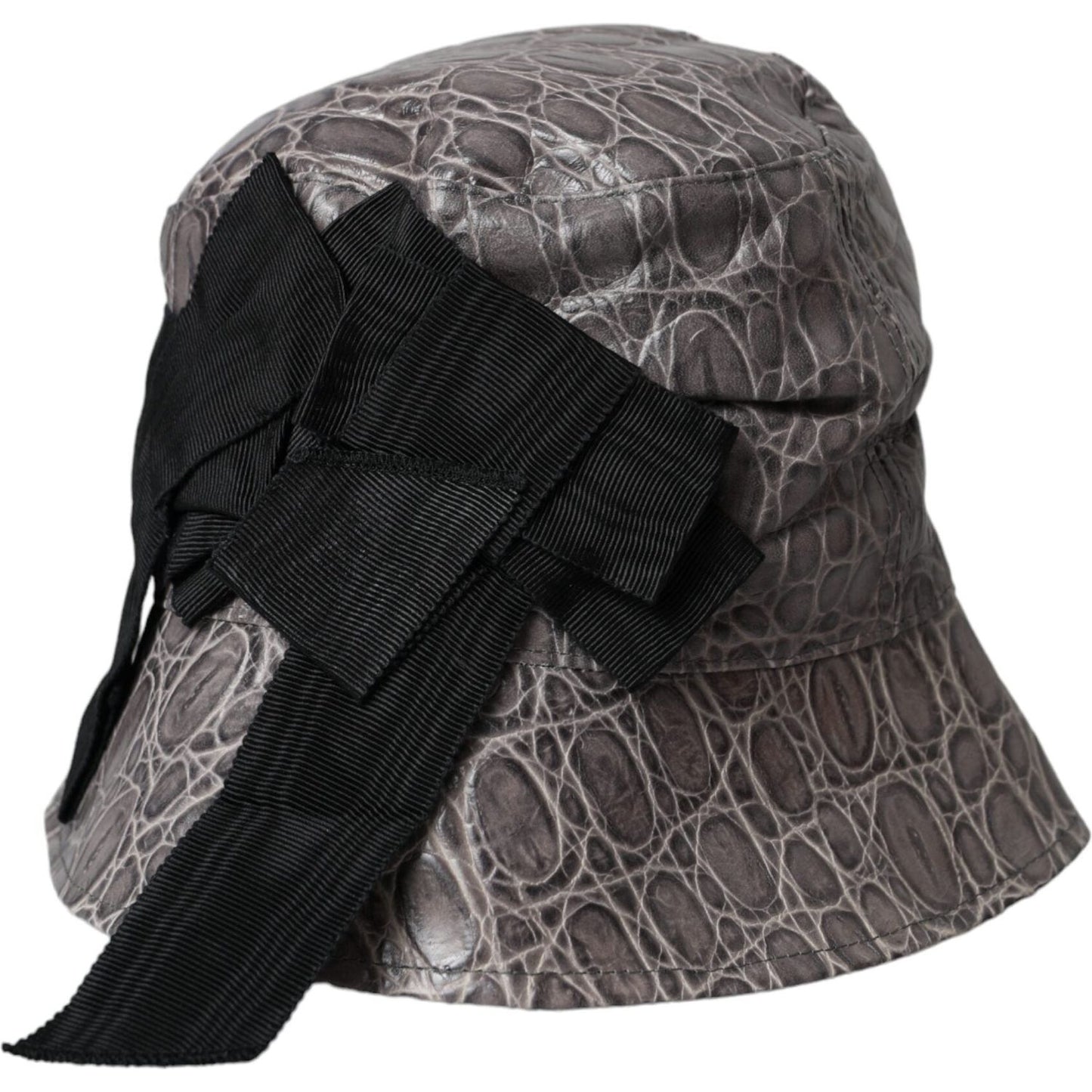 Dolce & Gabbana Black Gray Patterned Leather Bucket Hat Dolce & Gabbana