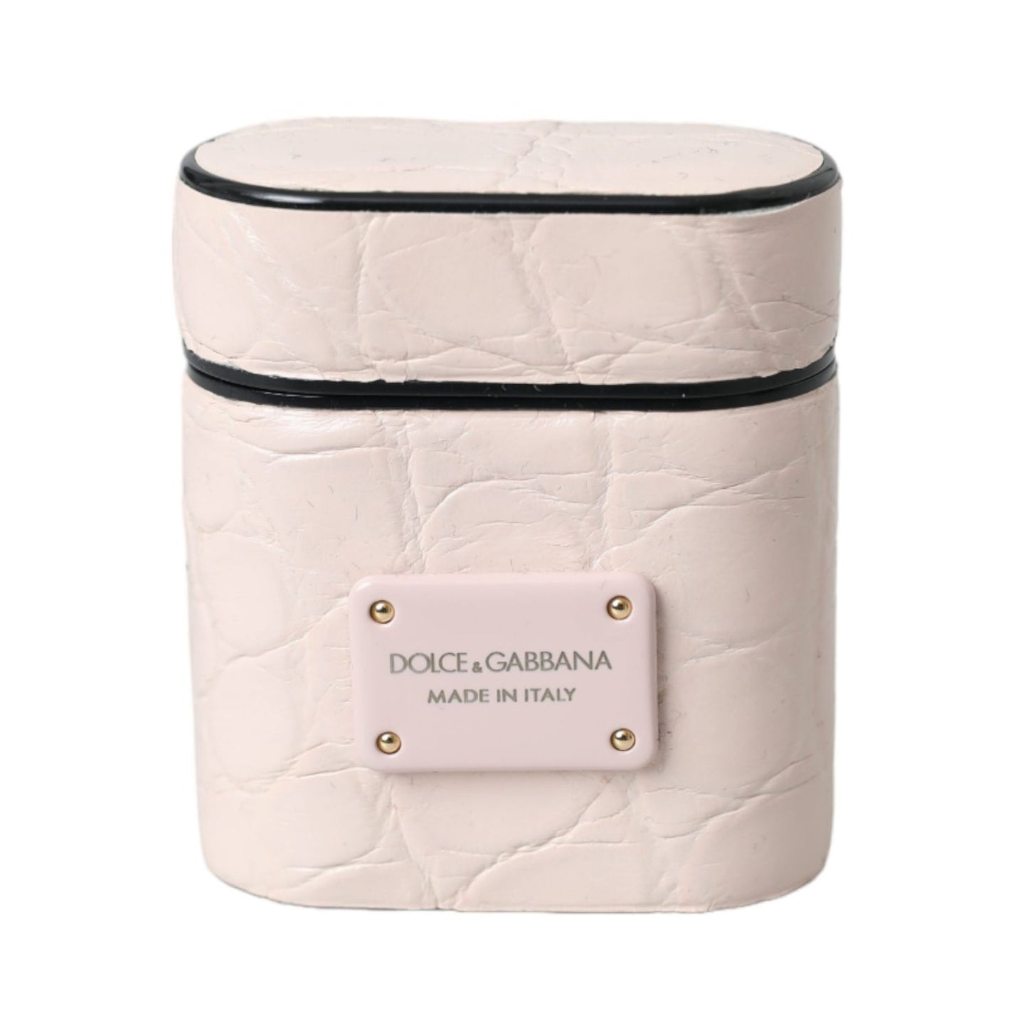 Dolce & Gabbana Light Pink Leather Metal Logo Plaque Airpods Case