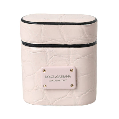 Dolce & Gabbana Light Pink Leather Metal Logo Plaque Airpods Case