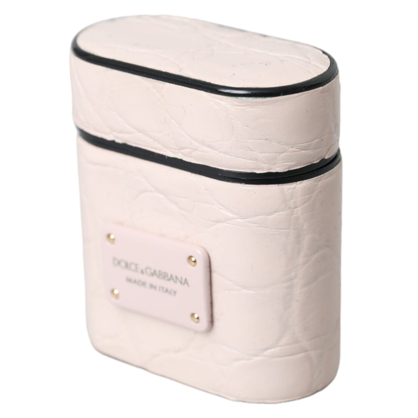 Dolce & Gabbana Light Pink Leather Metal Logo Plaque Airpods Case