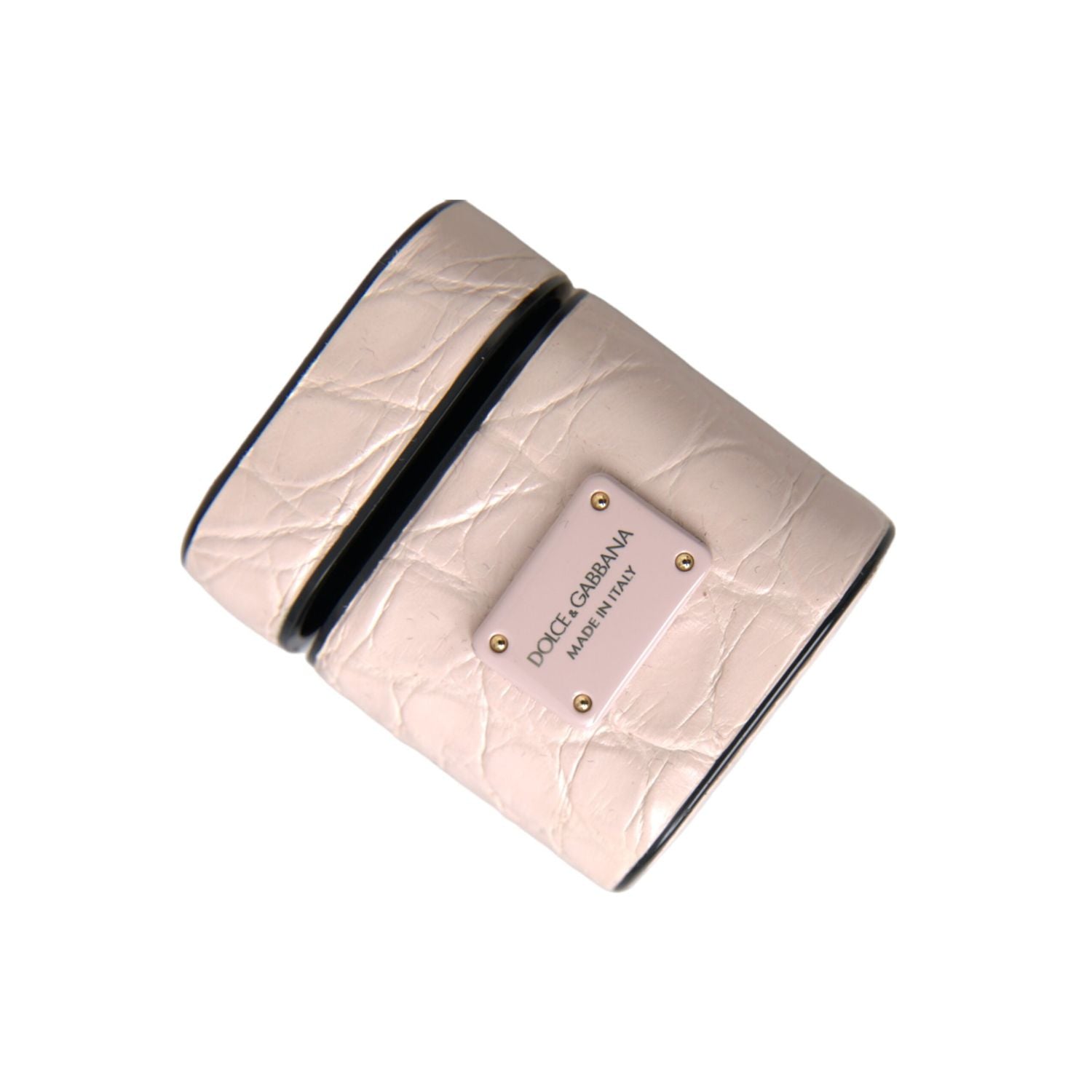 Dolce & Gabbana Light Pink Leather Metal Logo Plaque Airpods Case