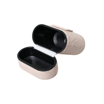 Dolce & Gabbana Light Pink Leather Metal Logo Plaque Airpods Case