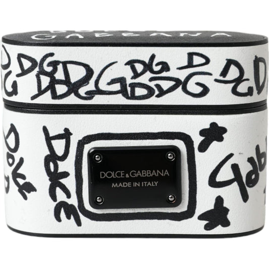 Dolce & Gabbana Black White Leather Scribble Embossed Logo Airpods Case Dolce & Gabbana